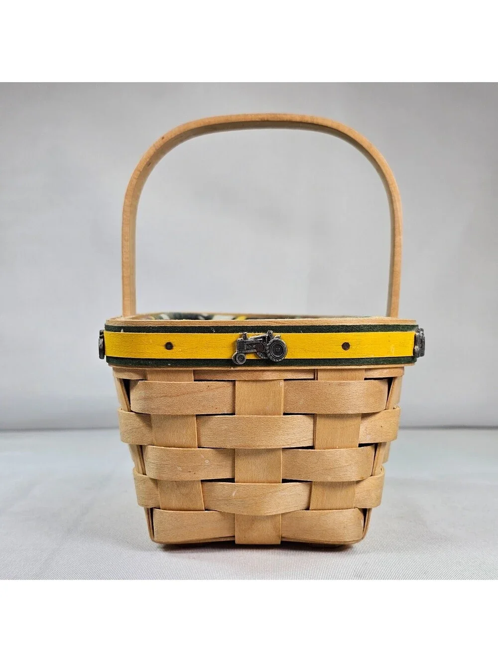 Longaberger John Deere Basket 2006 Liner Metal Tractor Tacks Handwoven 7x5x3.5